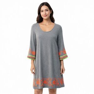 Uncle Frank Dress Womens Small Gray Floral Embroidered 3/4 Bell Sleeve Shift